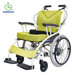 日本河村 轮椅老人折叠轻便手动推车老年轮椅可推可坐大轮可携带 实心胎AY-18鲜绿色