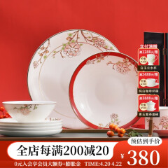 华光国瓷 骨瓷餐具碗碟套装 中国风餐具碗盘碟勺 一人食多人餐具 锦色 锦色 12头餐具