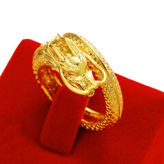 越南沙金龙头浮雕霸气男士开口戒指 黄铜电镀金首饰 欧币饰品 龙头戒指