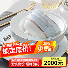 华光骨瓷餐具套装 陶瓷碗套装家用轻奢餐具整套 结婚乔迁礼 圣托里尼 【适用6-8人】 48头