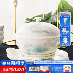 华光陶瓷碗套装 抗菌骨瓷餐具 釉中彩碗碟套装家用中式 春江水暖 春江水暖 46头礼盒装【抗菌瓷】