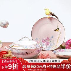 华光碗碟套装 骨瓷餐具碗碟套装 高温无铅镉健康釉中彩 富贵牡丹  富贵牡丹（粉+金）礼盒装 32头
