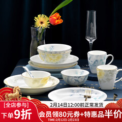 华光国瓷 分餐骨瓷餐具套装  中式碗碟盘水杯 乔迁结婚礼 富贵花开