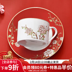 华光国瓷 骨瓷咖啡杯碟套装 故宫宫廷风咖啡杯碟 创意送礼礼盒装 锦色