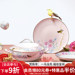 华光碗碟套装 骨瓷餐具碗碟套装 高温无铅镉健康釉中彩 富贵牡丹  富贵牡丹（粉+金）礼盒装 32头