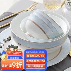 华光骨瓷餐具套装 陶瓷碗套装家用轻奢餐具整套 结婚乔迁礼 圣托里尼 【适用6-8人】 48头