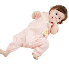 威尔贝鲁(WELLBER)婴儿睡袋宝宝七分袖儿童分腿睡袋两侧透气防踢被粉几何85cm