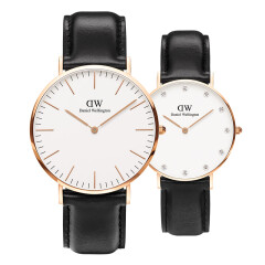 丹尼尔惠灵顿（Daniel Wellington）DW手表情侣对表金边黑色皮带男表+金边黑色皮带34mm水钻女表（2支装）