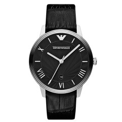 安普里奥·阿玛尼（Emporio Armani）手表男 皮质表带黑色经典商务欧美表时尚石英腕表 送男友 AR1611