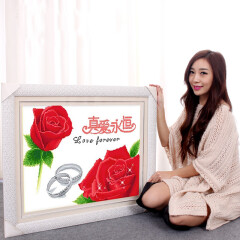 老街缘真爱永恒结婚情侣2025新款自己绣手工十字绣套件线绣客厅玄关卧室 大红色 【中格3股棉线绣】65*50厘米