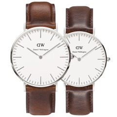 丹尼尔惠灵顿（Daniel Wellington）DW手表情侣对表银边棕色皮带男表+银边棕色皮带女表（2支装）