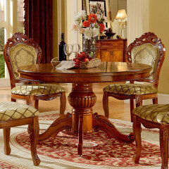 艾米河 实木圆桌餐桌椅组合欧式桌子美式餐桌椅餐台酒店餐厅圆形桌饭桌椅小户型1/1.2/1.3米 1.2米+6把656边椅