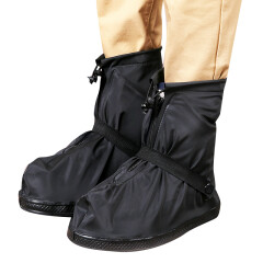 强迪男女防雨鞋套中筒加厚耐磨底防滑下雨天防水成人雨靴套 黑色 S号适合34-35码