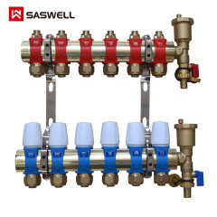 SASWELL 新款 森威尔黄铜地暖分水器地热分集水器分水阀 SDU-ZC系列 八路套装--左右进水都适用