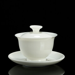 德化白瓷三才盖碗茶杯 大号陶瓷功夫茶具简约办公室家用泡茶碗羊脂玉 三.福盖碗 约190毫升