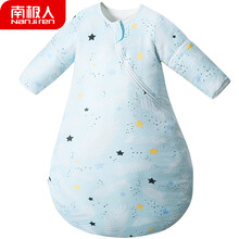 南极人(Nanjiren)婴儿睡袋春秋儿童防踢被四季通用款新生儿用品前四后二纱布宝宝一体式睡袋绿底树叶105cm
