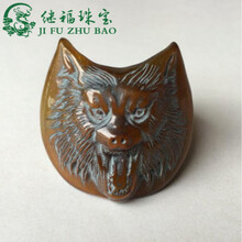 【芠拉】西藏牛角扳指 手工雕刻牦牛角虎头狼头扳指戒指霸气 牛角古玩杂项 狼头扳指