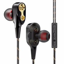 双动圈耳机有线入耳式hifi耳塞耳麦线控带麦小米华为vivo苹果oppo安卓电脑手机游戏电竞吃鸡通用 黑色【双喇叭】【方形线控】