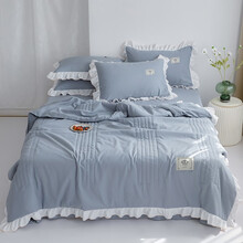 格瑞雅居 空调被夏被夏凉被可水洗机洗夏水洗夏凉被夏被四件套 双面灰 150*200cm三件套（枕套1+夏被1+床单1）