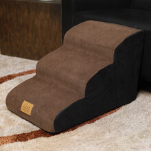 逸康 狗楼梯宠物爬梯台阶上床上沙发 宠物玩具三四层猫犬训练楼梯宠物狗狗海绵台阶 咖啡条纹灯芯绒坡面三层【40cm高】 如图