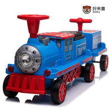 好来喜小火车儿童电动车四轮男女宝宝童车儿童可坐人小孩玩具汽车 蓝黑高配四驱+备用电瓶+1节车厢