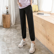 米度丽 孕妇裤子春秋薄款宽松休闲运动裤外穿时尚打底裤长裤秋季潮妈秋装 活性黑 M