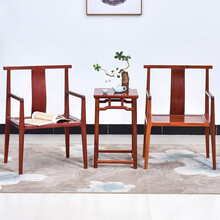 宗木府红木家具缅甸花梨（学名：大果紫檀）南宫椅茶几三件套实木中式官帽椅客厅会客椅圈椅靠背太师椅宫廷椅 三件套