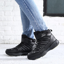 谊嘉宝棉鞋女高帮冬季东北大棉鞋保暖中老年人爸爸妈妈休闲防水防滑加绒加厚短靴大码户外登山雪地靴 B8803 黑色女款 36