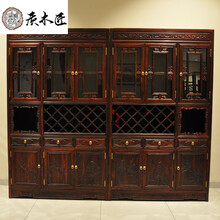 质木匠 红木家具 印尼黑酸枝（学名：阔叶黄檀）新款酒柜国标实木多功能储物柜雕花酒柜 一对 3门