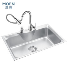 摩恩（MOEN）厨房水槽单槽套装磨砂面304不锈钢790mm水池洗菜盆配抽拉水龙头冷热29701+GN68000