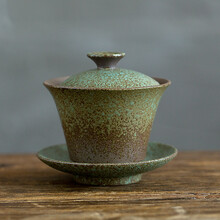 心茧 复古粗陶三才盖碗 茶杯陶瓷泡茶碗功夫茶具茶道碗手抓茶碗 窑变 盖碗 约170ml
