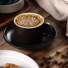 器物集高档INS风咖啡杯套装北欧式小奢华精致办公室家用陶瓷创意拉花杯碟咖啡杯子卡布其诺手冲下午茶带勺 哑光经典黑1杯1碟1勺