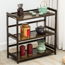 茶叶柜置物架楠竹实木小型博古架客厅茶室多层茶具茶壶茶叶收纳架储物展示柜子 加宽鸡刺木色置物架三层 长50cm