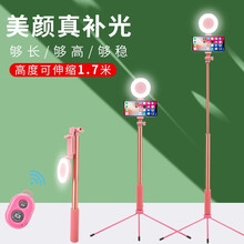 STIGER 自拍杆三脚架手机抖音直播支架设备防抖蓝牙拍照多功能自拍神器桌面落地网课直播桌面支架 【无线遥控版懒人支架】三角架+自拍杆补光一体式粉色