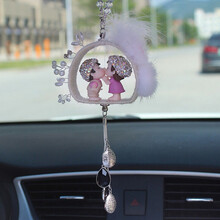汽车挂件网红车内吊饰品创意女神款可爱情侣车内装饰挂件女士 镶钻情侣 水晶 挂件