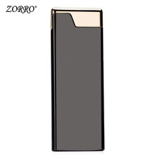 ZORRO佐罗超薄充气打火机轻薄金属老式复古拉丝砂轮防风火机个性便携式男定制刻字气体生日礼物女士火机 黑冰