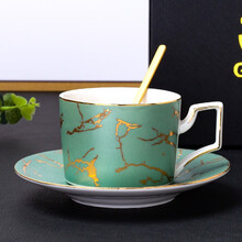 BUDINGCIYI 创意高档陶瓷咖啡杯碟套装 欧式小奢华轻奢潮流小精致下午茶杯子 裂纹-冰霜绿-异型款