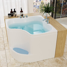 艾吉诺 转角小浴缸三角 扇形小户型浴池迷你日式0.9米 1.0米 1.1米步入式浴缸家用成人 龙头款 约0.9米