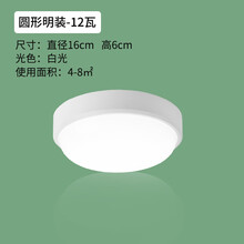led吸顶灯圆形防水厨卫灯具卫生间过道厨房走廊灯浴室厕所阳台灯 圆形16cm/12瓦-高亮白光