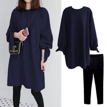 孕妇装春秋装套装时尚款外出网红洋气潮妈上衣托腹裤宽松春季两件套秋装 藏青色上衣+托腹裤（套装） XXL