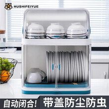 虎式飞跃 碗筷收纳盒 厨房碗架带盖双开门放餐具装碗箱碟盘沥水置物架塑料碗柜家用碗碟架 北欧风碗柜【双层】蓝色