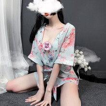 久慕雅黛 睡裙女夏性感睡衣日系和服制服情趣睡袍冰丝家居服夏天短裙诱惑内衣 蓝粉红(含内裤) 均码