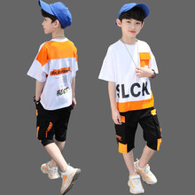 儿童装男童夏装套装2021新款中大童男装休闲运动装夏款小孩t恤短袖夏季两件套初中生夏天衣服潮童 白色 160码  建议身高150cm-155cm左右