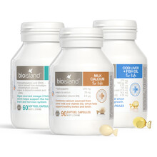 国际	澳大利亚 佰澳朗德Bio Island比奥岛 儿童鳕鱼肝油+海藻油DHA+宝宝乳钙 组合套装 1个月以上