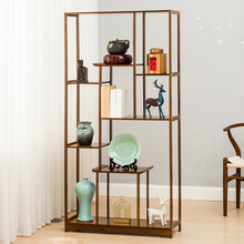 博古架实木新中式书架多宝阁古董架子小摆件客厅隔断红酒架仿古家具茶叶架茶具展示柜楠竹置物架 170高款云顶博古架