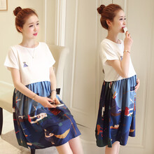 孕妇装夏装时尚潮妈短袖孕妇套装春夏季中长款外穿孕妇裙夏天大码孕妈装宽松舒适孕妇连衣裙子新款 图片色 M