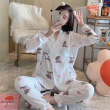 纱布月子服纯棉哺乳喂奶和服孕妇睡衣夏季薄款产后喂奶出院服套装 A1018#和服白 M码