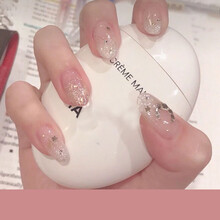 美甲指甲贴片成品可拆卸穿戴美甲反复女可摘可戴中长款欧美假指甲 透明 A17