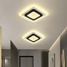 烛影 LED超薄过道灯走廊灯入户门厅灯玄关灯衣帽间楼道吸顶灯简约阳台灯具 方黑 边长20cm【暖光】 明装无需开孔