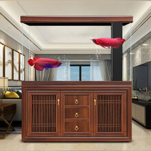 汉霸中式大型实木超白玻璃底滤生态龙鱼缸家用办公室智能水族箱 柚木 屏风1.2米长x40cm宽x161cm高